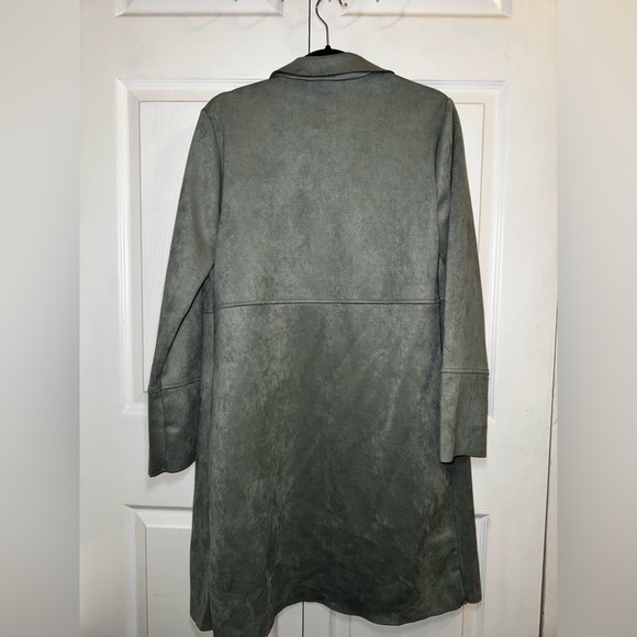 Women’s Premise Sage Green Suede Like Trench Coat - Picture 2 of 7